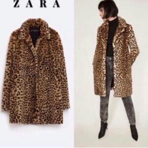 Zara Women's Brown Leopard Teddy Jacket